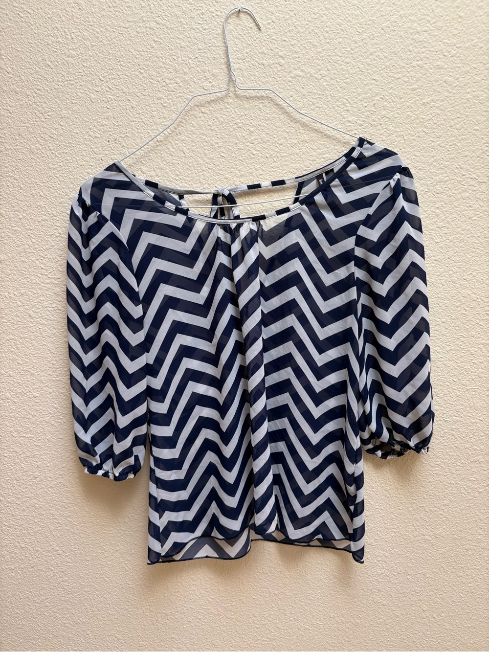 HeartSoul Navy and White Chevron Top